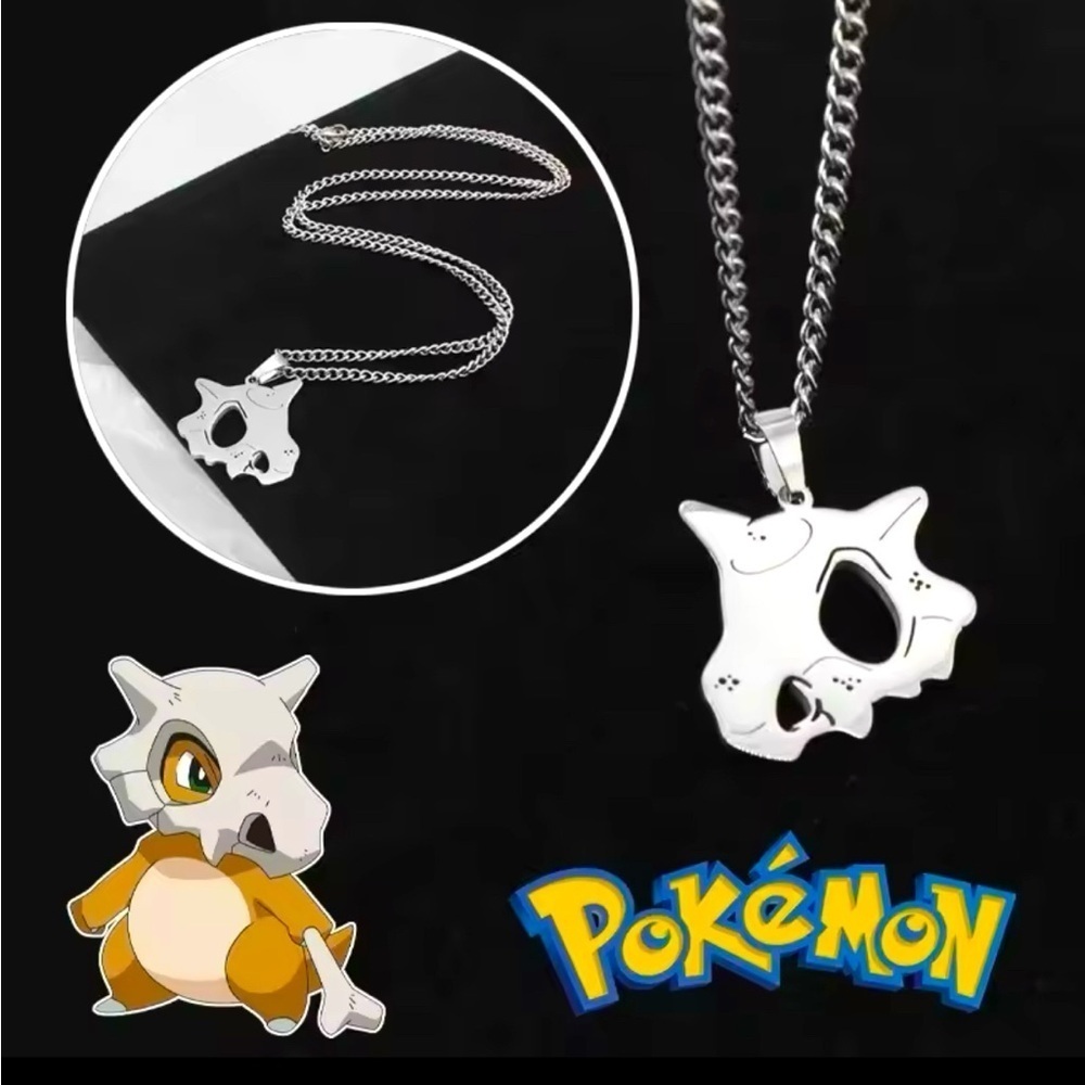 925 Sterling Silver Pokemon Cubone  Cut-Out Silhouette Pendant Necklace Anime